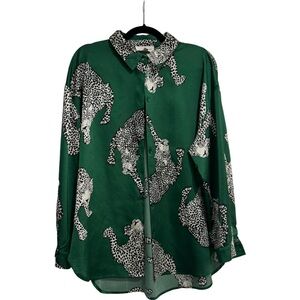 Lovely Melody Green Leopard Print Button Down Shirt